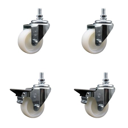 Service Caster 3 Inch Nylon 10 MM Threaded Stem Caster Set 2 Brakes SCC SCC-TS20S314-NYS-M1015-2-PLB-2